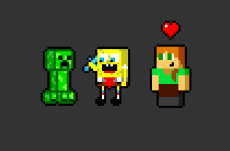SpongeBob, Creeper, and Alex sprites from the SpongeBob in Minecraft game.